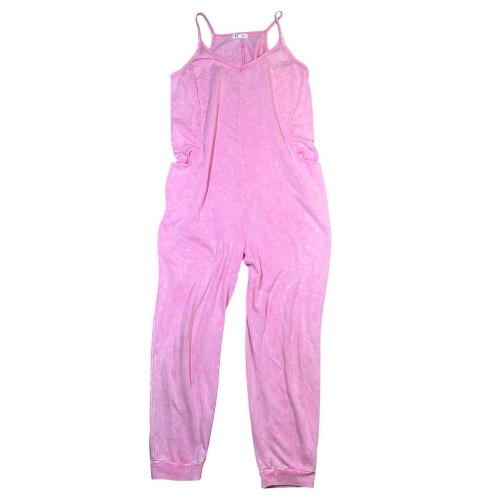 Thrive Pink Acid‎ Wash Jumpsuit Romper Pockets Strap Lounge Casual Cozy Boho M